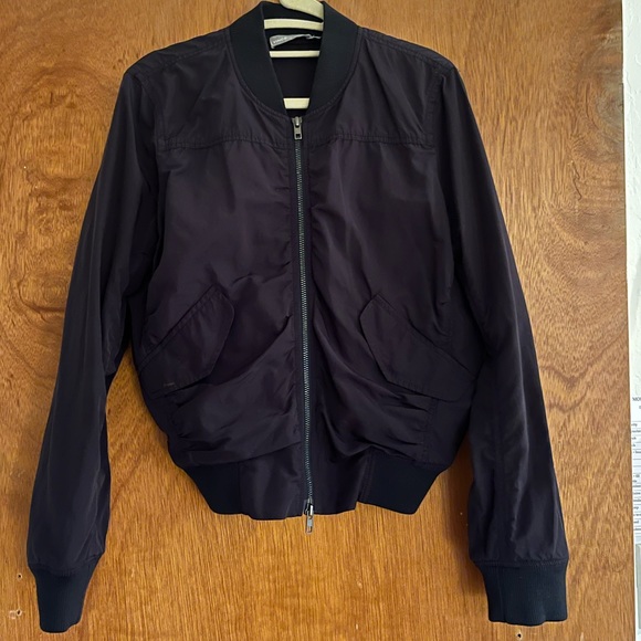 VINCE Ruched Shrunken Bomber Jacket in Coastal Blue: Sz S - Picture 7 of 11